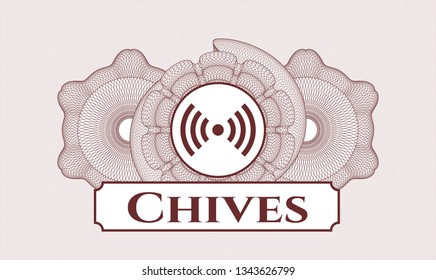Red abstract rosette with signal icon and Chives text inside