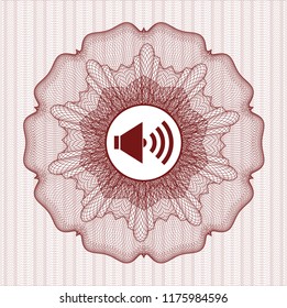 Red abstract rosette with sound icon inside