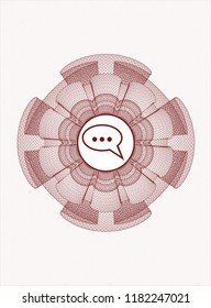 Red abstract rosette with speech bubble icon inside