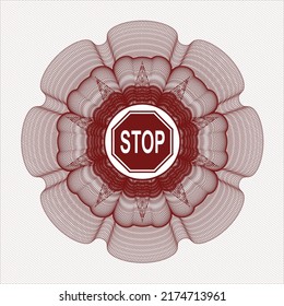 Red abstract rosette. with stop icon inside