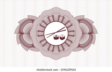Red abstract rosette with sushi icon inside