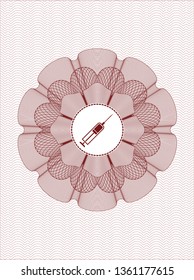 Red abstract rosette with syringe icon inside
