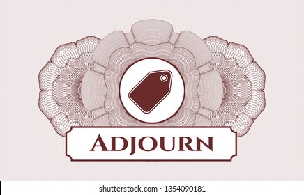 Red abstract rosette with tag icon and Adjourn text inside
