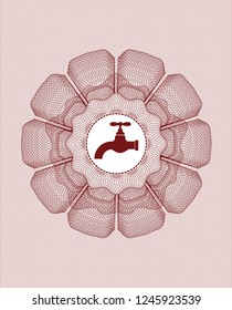 Red abstract rosette with tap icon inside