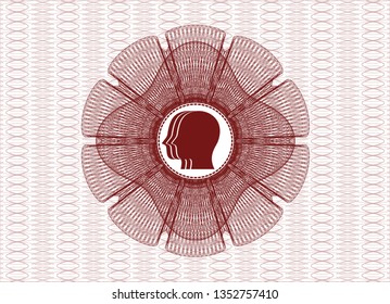 Red abstract rosette with team work icon inside
