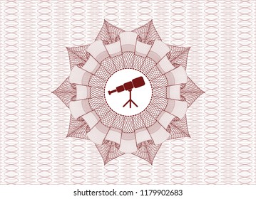 Red abstract rosette with telescope icon inside