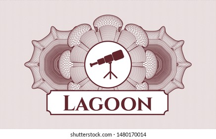 Red abstract rosette with telescope icon and Lagoon text inside