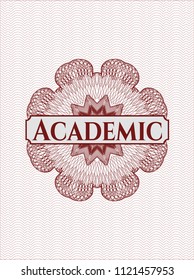 Red abstract rosette with text Academic inside