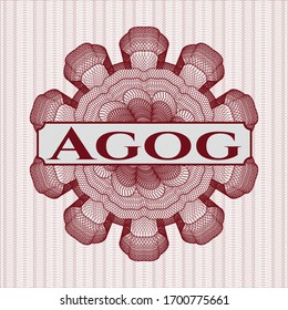 Red abstract rosette with text Agog inside