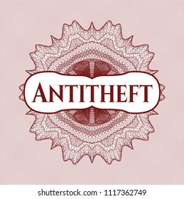 Red abstract rosette with text Antitheft inside