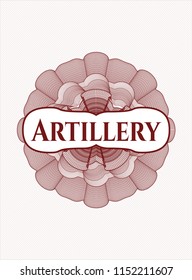 Red abstract rosette with text Artillery inside