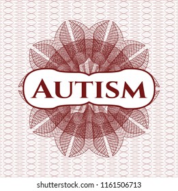 Red abstract rosette with text Autism inside