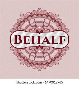 Red abstract rosette with text Behalf inside