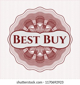 Red abstract rosette with text Best Buy inside