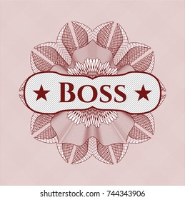 Red abstract rosette with text Boss inside
