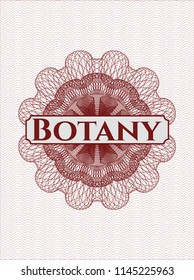 Red abstract rosette with text Botany inside