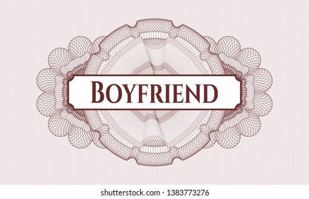 Red abstract rosette with text Boyfriend inside
