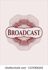 Red abstract rosette with text Broadcast inside