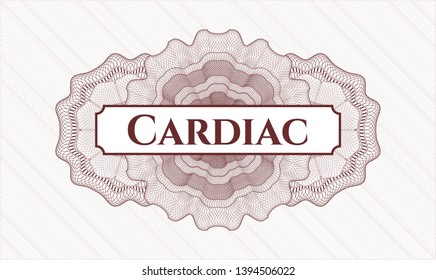 Red abstract rosette with text Cardiac inside