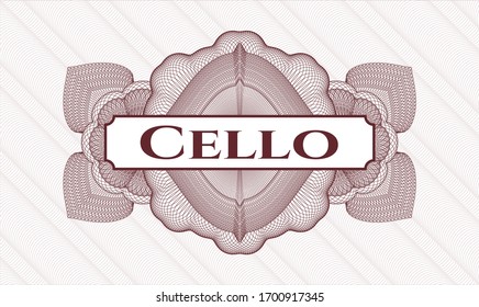 Red abstract rosette with text Cello inside