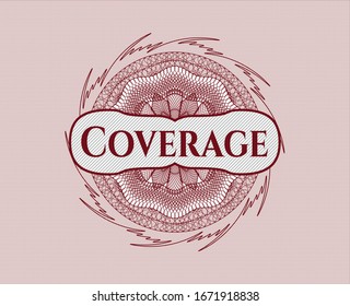 Red abstract rosette with text Coverage inside