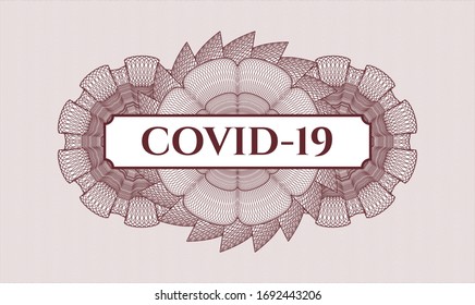 Red abstract rosette with text COVID-19 inside