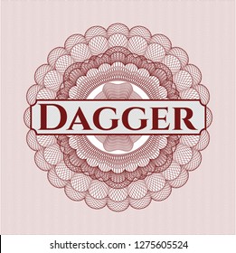 Red abstract rosette with text Dagger inside