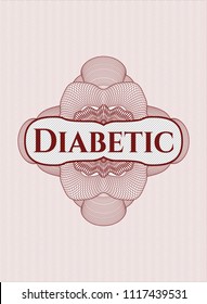 Red abstract rosette with text Diabetic inside