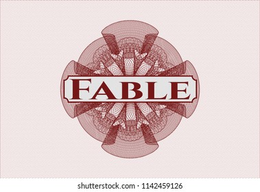 Red abstract rosette with text Fable inside