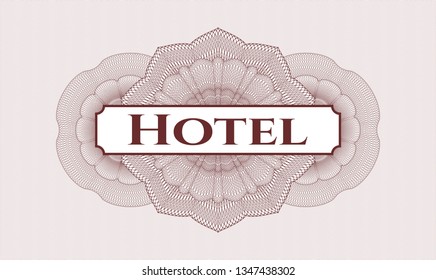 Red abstract rosette with text Hotel inside