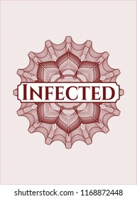 Red abstract rosette with text Infected inside