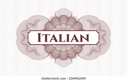 Red abstract rosette with text Italian inside