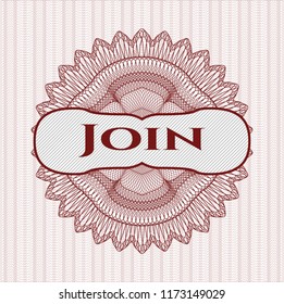 Red abstract rosette with text Join inside
