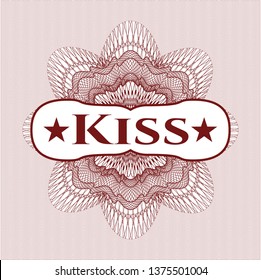 Red abstract rosette with text Kiss inside