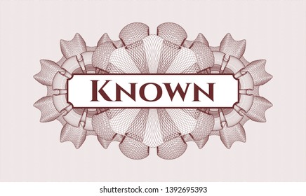 Red abstract rosette with text Known inside