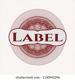 Red abstract rosette with text Label inside