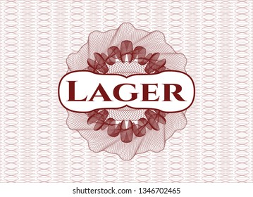 Red abstract rosette with text Lager inside