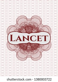 Red abstract rosette with text Lancet inside