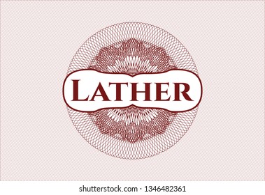 Red abstract rosette with text Lather inside