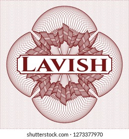 Red abstract rosette with text Lavish inside