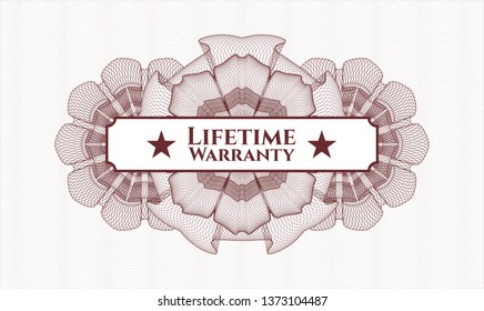 Red abstract rosette with text Life Time Warranty inside