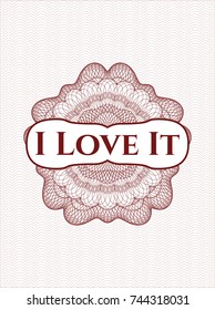 Red abstract rosette with text I Love It inside