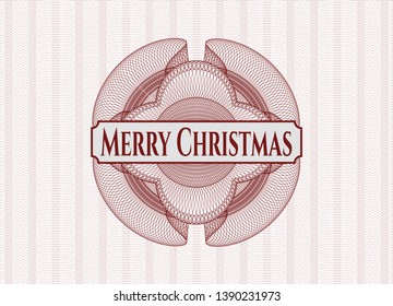 Red abstract rosette with text Merry Christmas inside