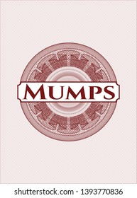 Red abstract rosette with text Mumps inside