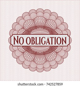 Red abstract rosette with text No obligation inside