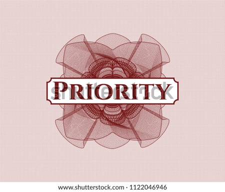 Red abstract rosette with text Priority inside