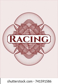 Red abstract rosette with text Racing inside