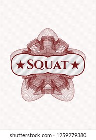 Red abstract rosette with text Squat inside