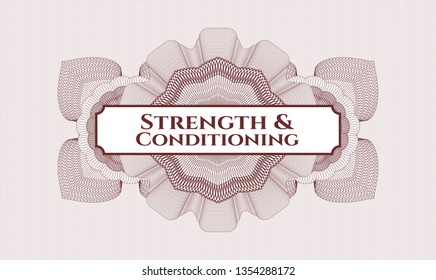 Red abstract rosette with text Strength and Conditioning inside