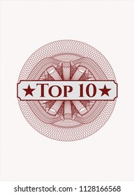 Red abstract rosette with text Top 10 inside